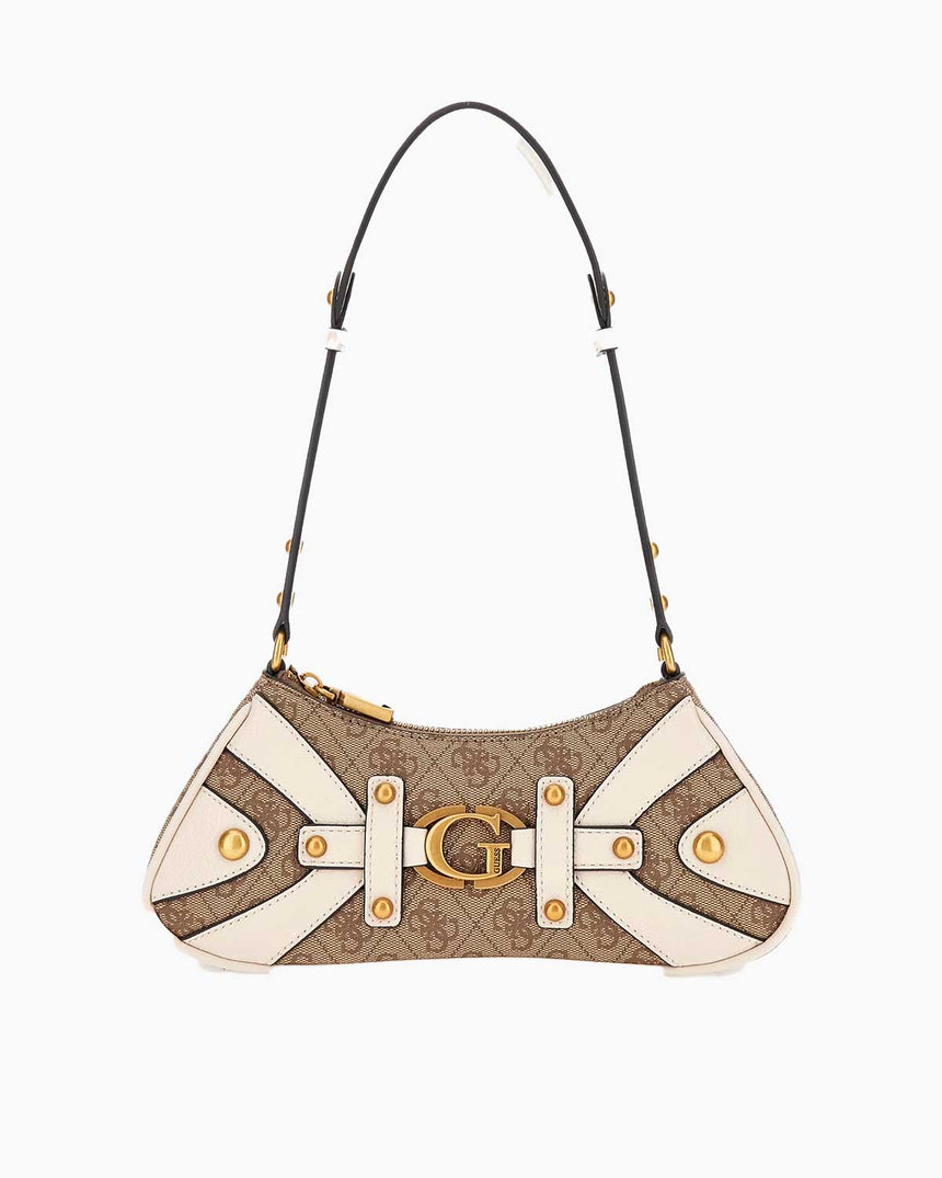 Guess Mintha Mini Top Zip Shoulder Bag Omuz Çantası Latte Logo / Stone