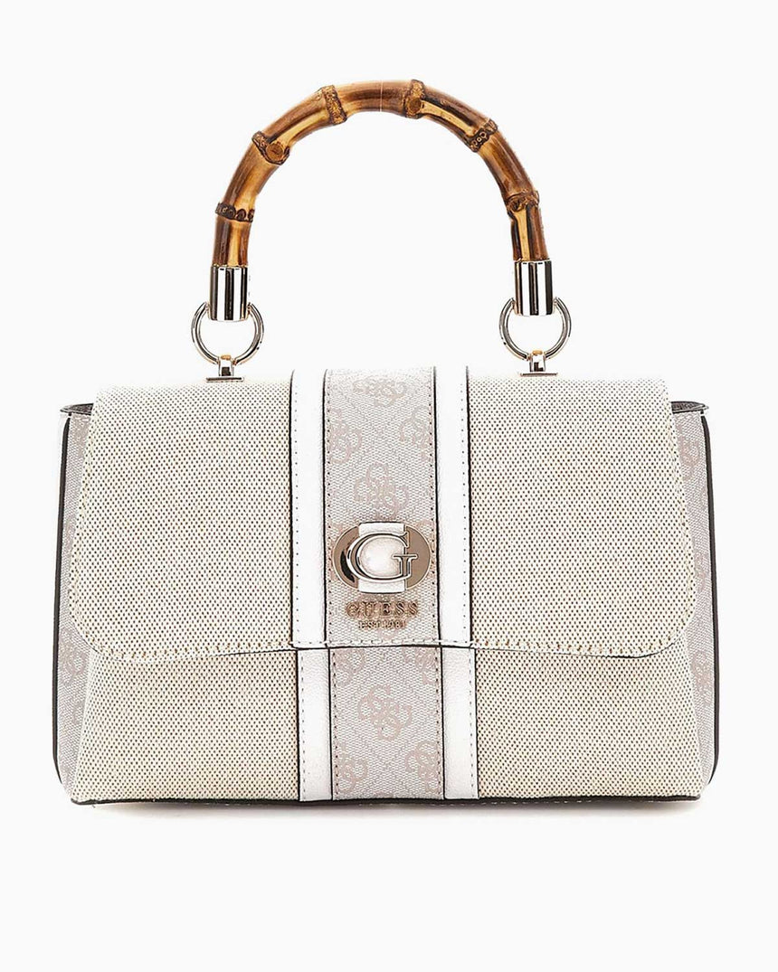 Guess Flap Canvas Small Tote El Çantası Natural / Dove Logo