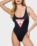 Guess One Piece Logo Detaylı Mayo Jet Black A996