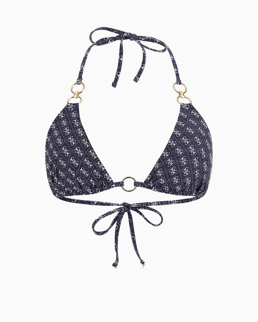 Guess Triangle Bağlamalı Bikini Üstü 4G Rustic Blue Aop