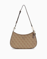 Guess Noelle Top Zip Shoulder Bag Kadın Omuz Çantası Latte Logo / Brown