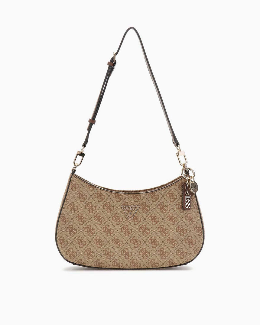 Guess Noelle Top Zip Shoulder Bag Kadın Omuz Çantası Latte Logo / Brown