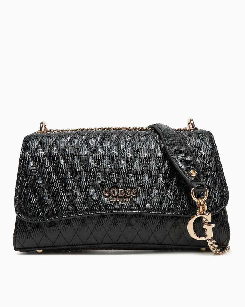 Guess Betula Convertible Flap Zincir Detaylı Parlak Omuz Çantası Black