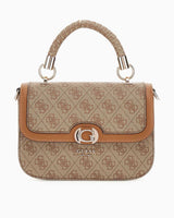 Guess Orlina Handle Flap Monogram Baskılı El Çantası Latte Logo / Brown
