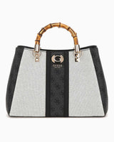 Guess Satchel Monogram Detaylı El Çantası Natural / Coal Logo