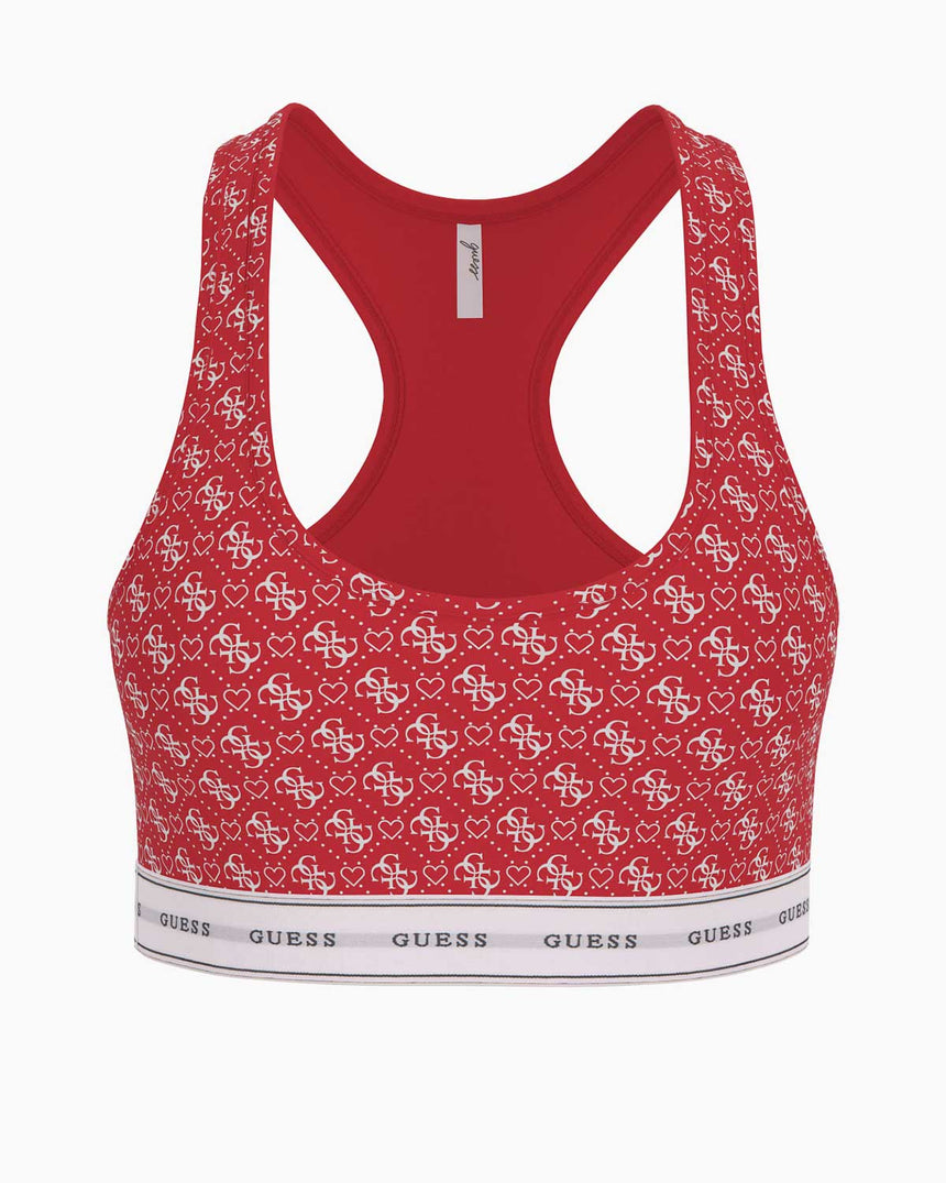 Gues Carrie Monogram Logolu Bralette Heart Red Aop