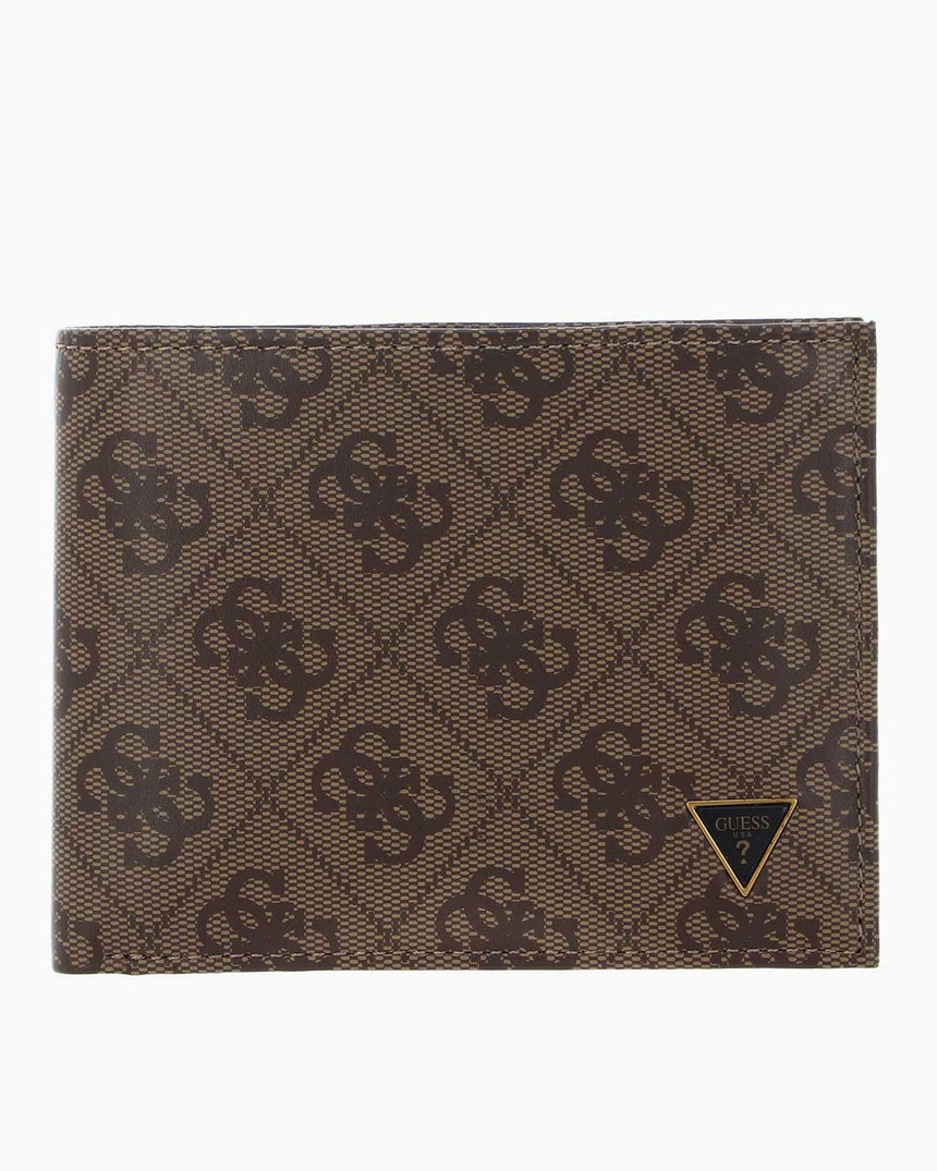 Guess Mito Leather Flat Billfold Monogram Cüzdan Beige / Brown