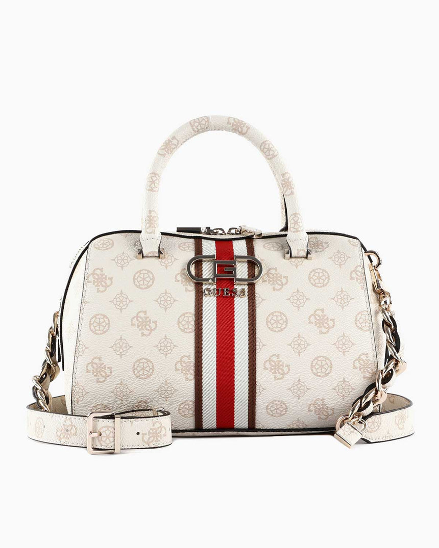 Guess Nelka Box Satchel Speedy El Çantası Cream Logo