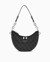 Guess Orlina Logo Top Zip Monogram Desenli Omuz Çantası Coal Logo