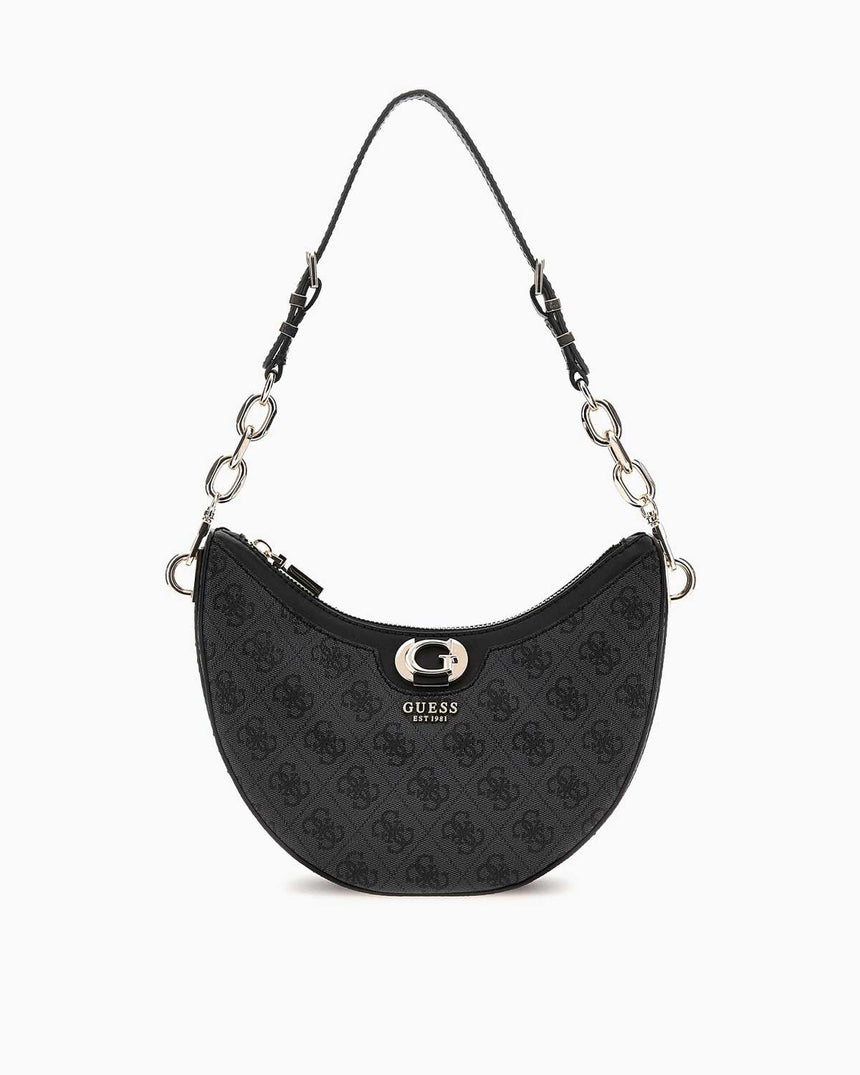 Guess Orlina Logo Top Zip Monogram Desenli Omuz Çantası Coal Logo