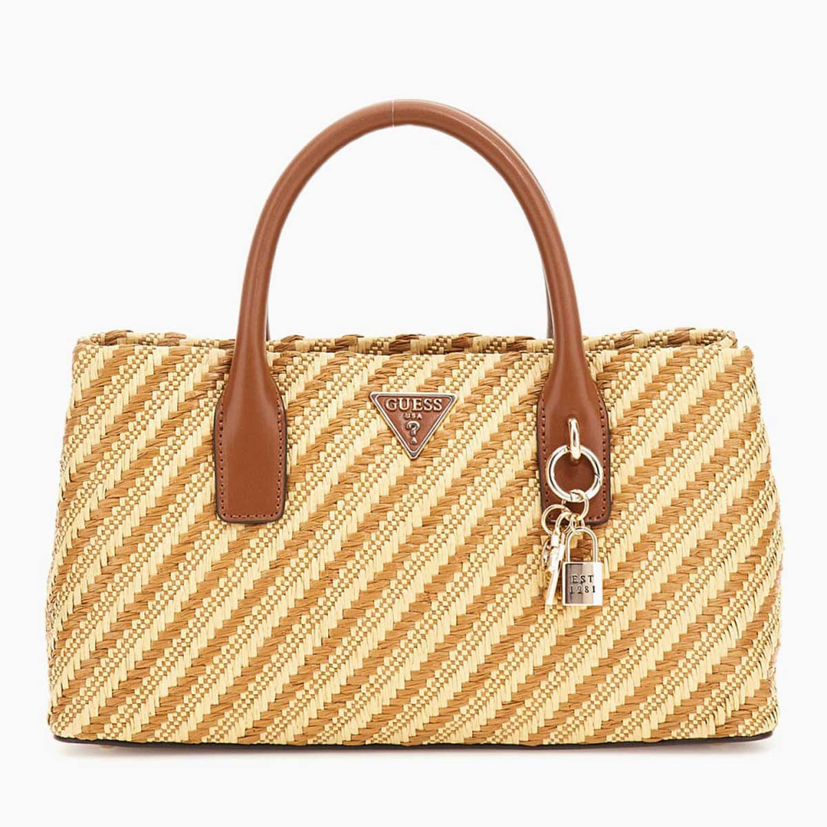 Guess Simona Small Satchel El Çantası Natural - Cognac - ECANTA
