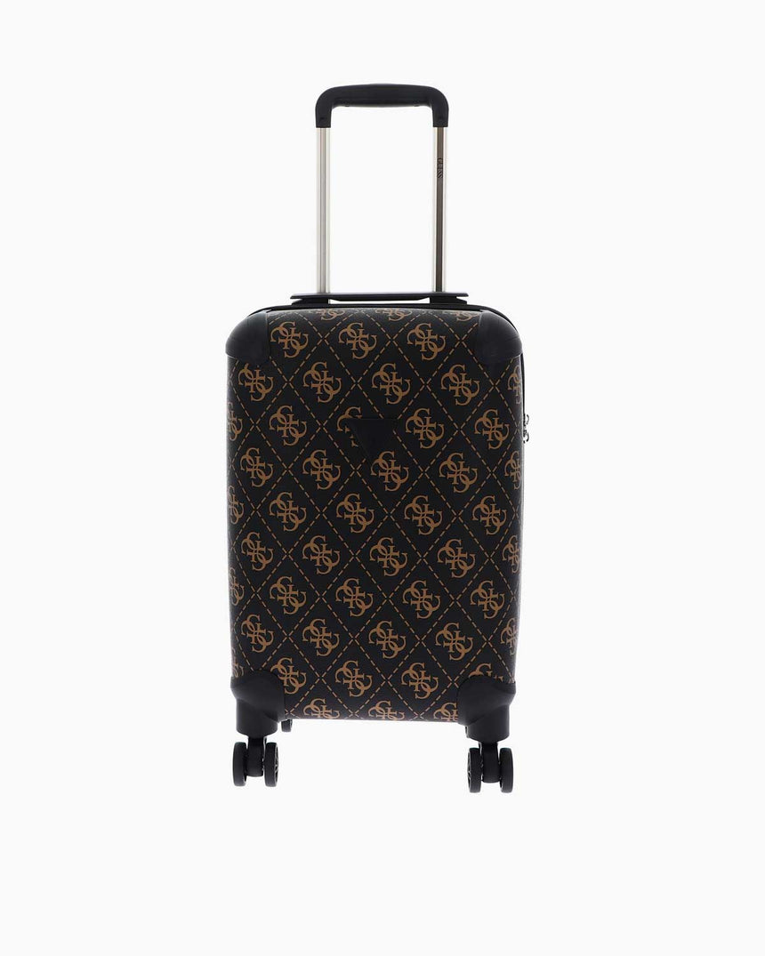 Guess Berta Travel Monogram Orta Boy Valiz Brown Logo