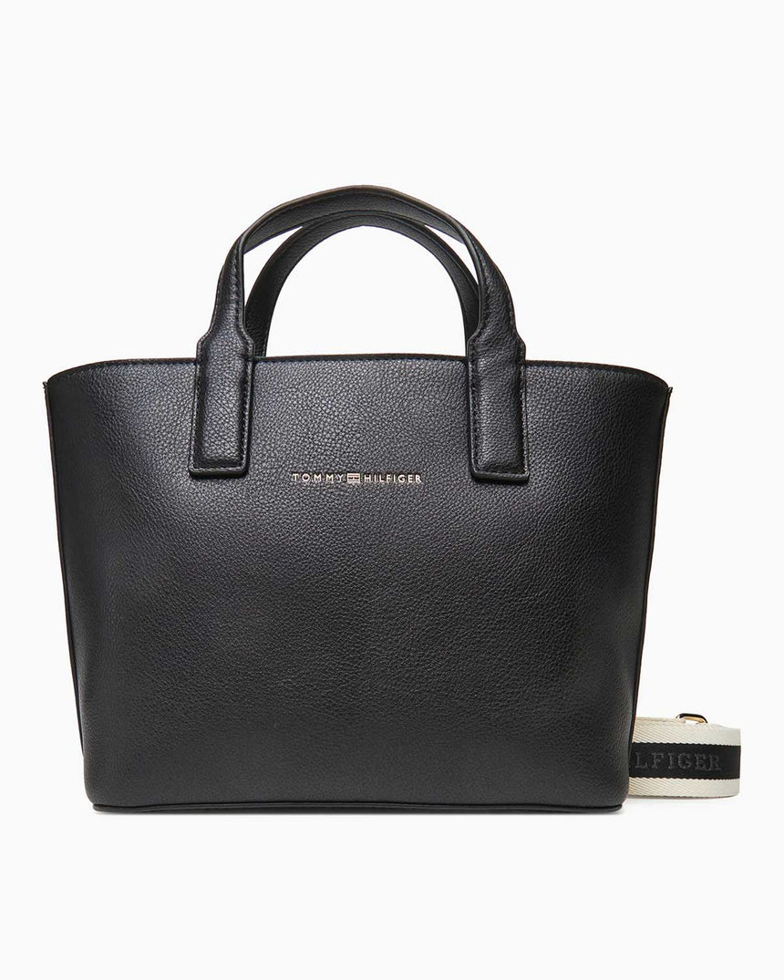 Tommy Hilfiger Logo Bantlı Mini Tote Kadın El Çantası Black