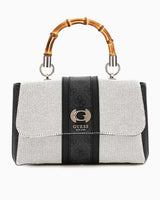 Guess Flap Canvas Small Tote El Çantası Natural / Coal Logo