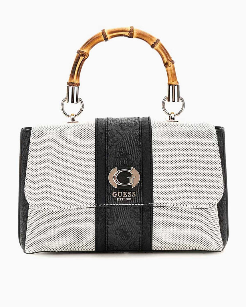 Guess Flap Canvas Small Tote El Çantası Natural / Coal Logo