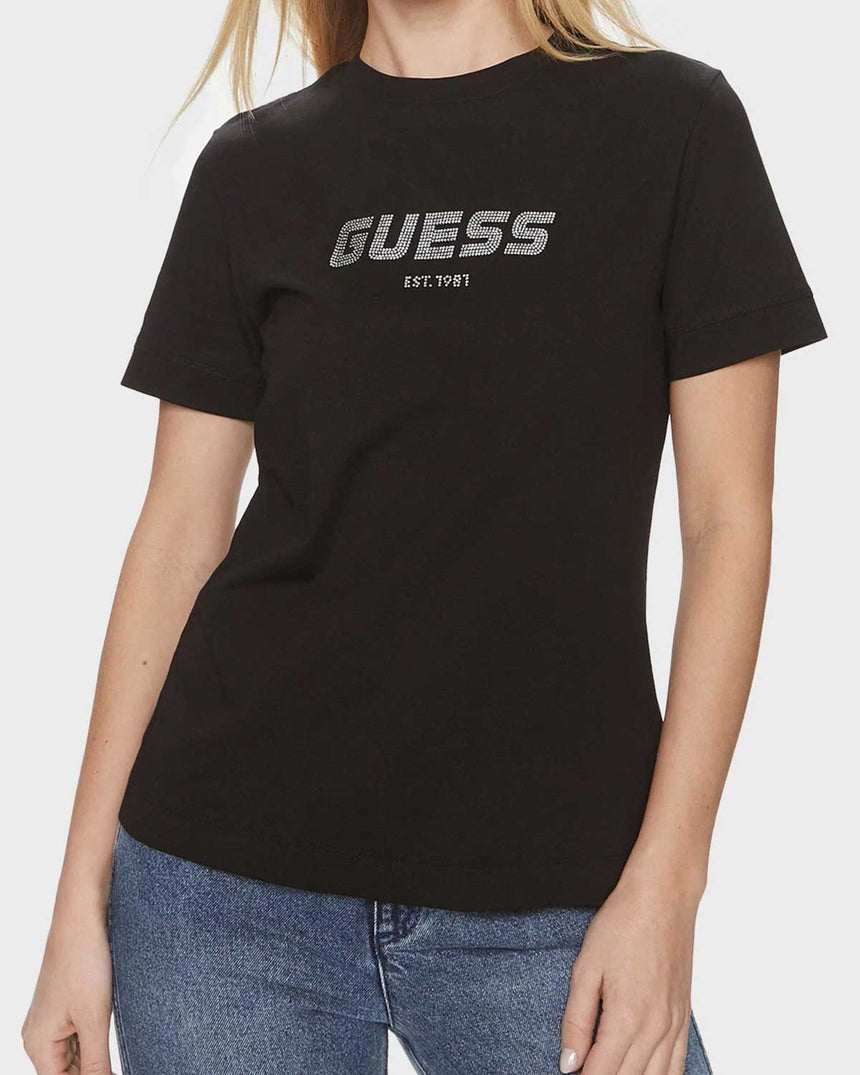 Guess Eleanora Logo Baskılı Tshirt Jet Black A996