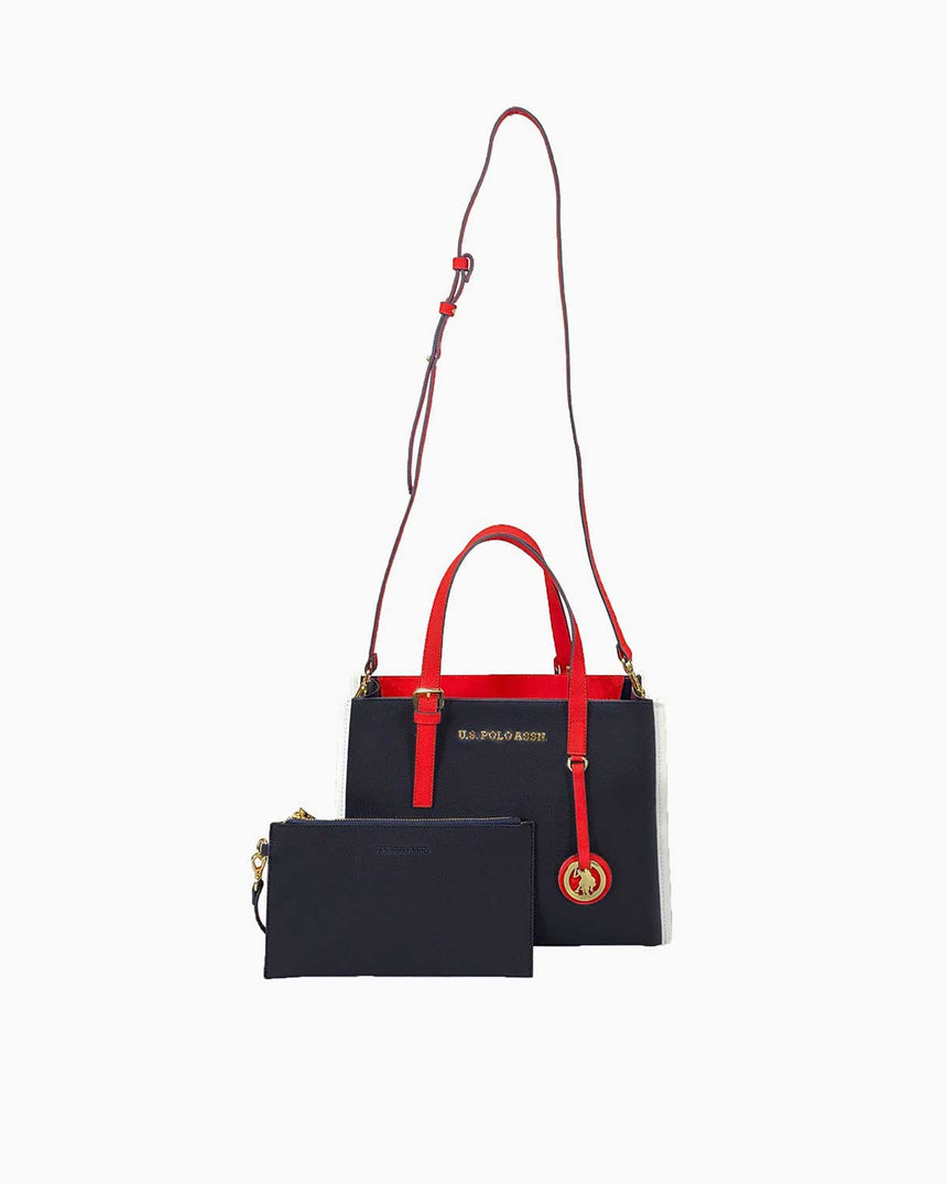 Us Polo Assn Logo Detaylı Aksesuarlı El Çantası Lacivert - Kırmızı
