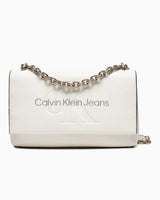 Calvin Klein Sculpted Flap Omuz Çantası White/Silver Logo