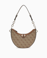 Guess Orlina Logo Top Zip Monogram Desenli Omuz Çantası Latte Logo / Brown