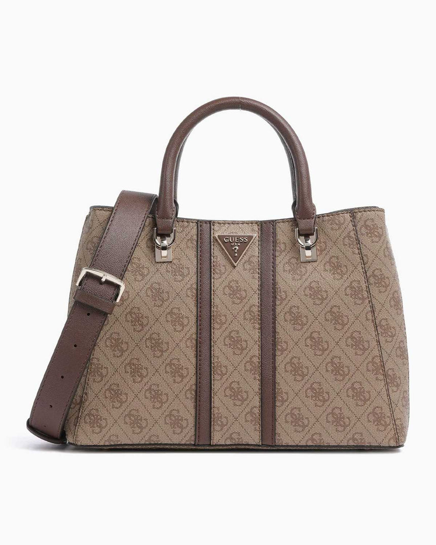 Guess Noreen Satchel Monogram El Çantası Latte Logo / Brown
