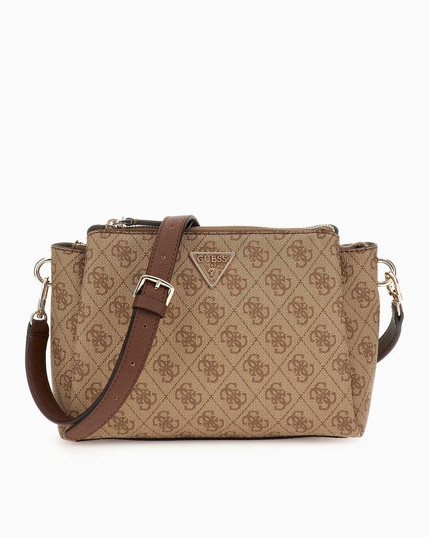 Guess Noelle Compartment Crossbody Çapraz Askılı Çanta Latte Logo / Brown