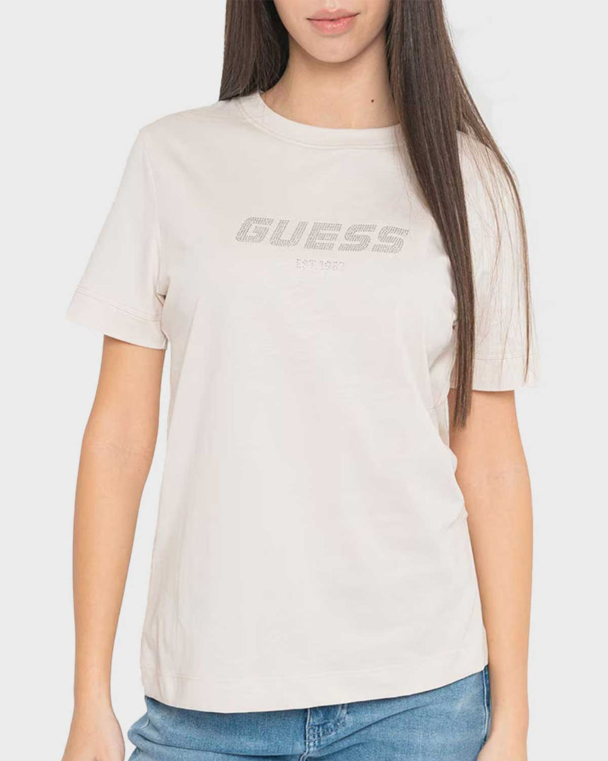 Guess Eleanora Logo Baskılı Tshirt Muted Stone