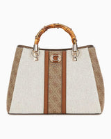 Guess Satchel Monogram Detaylı El Çantası Natural / Latte Logo