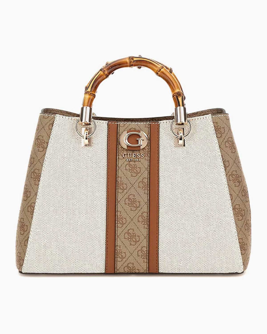 Guess Satchel Monogram Detaylı El Çantası Natural / Latte Logo