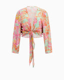 Guess Knotted Crop Kimono Ethnic Paisley Acqua