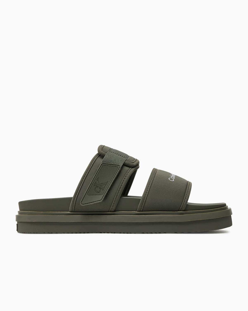 Calvin Klein Double Bar Logolu Sandalet Dusty Olive/Classic Green