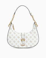 Guess Kuba Top Compartment Monogram Omuz Çantası White Logo