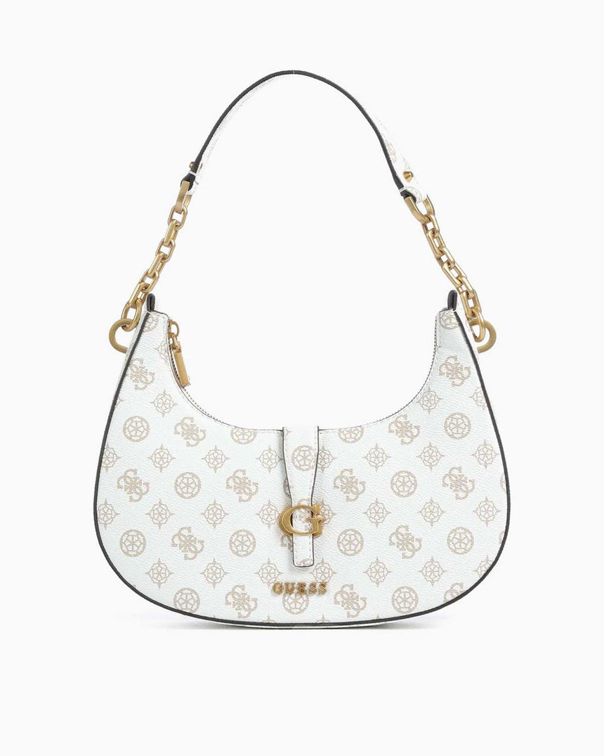 Guess Kuba Top Compartment Monogram Omuz Çantası White Logo