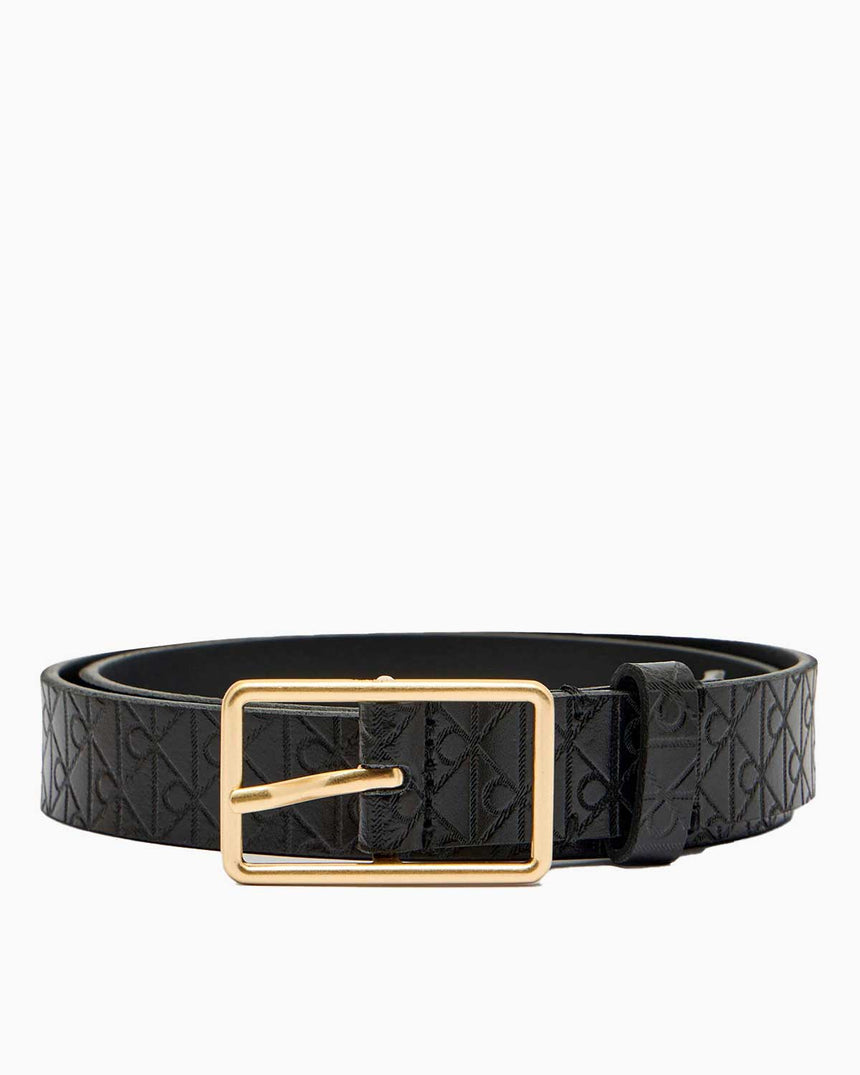 Calvin Klein Logo Desenli 25mm Kadın Kemer BLACK / ANTIQUE LIGHT GOLD
