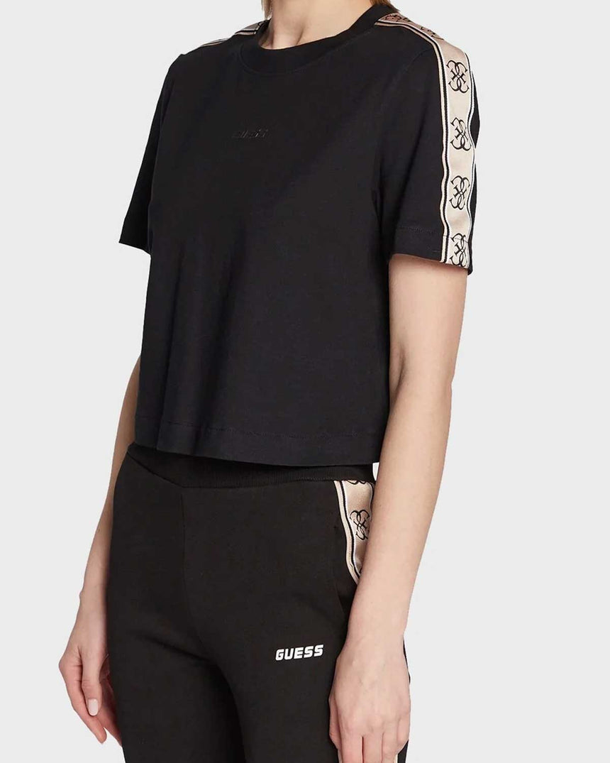 Guess Logo Şeritli Bisiktlet Yaka Tshirt Jet Black