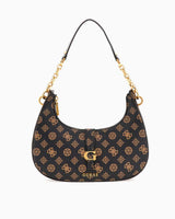 Guess Kuba Top Compartment Monogram Omuz Çantası Mocha Logo