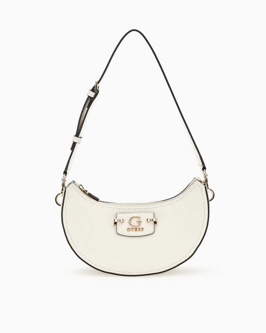 Guess Anadela Top Zip Logo Detaylı Omuz Çantası Off White