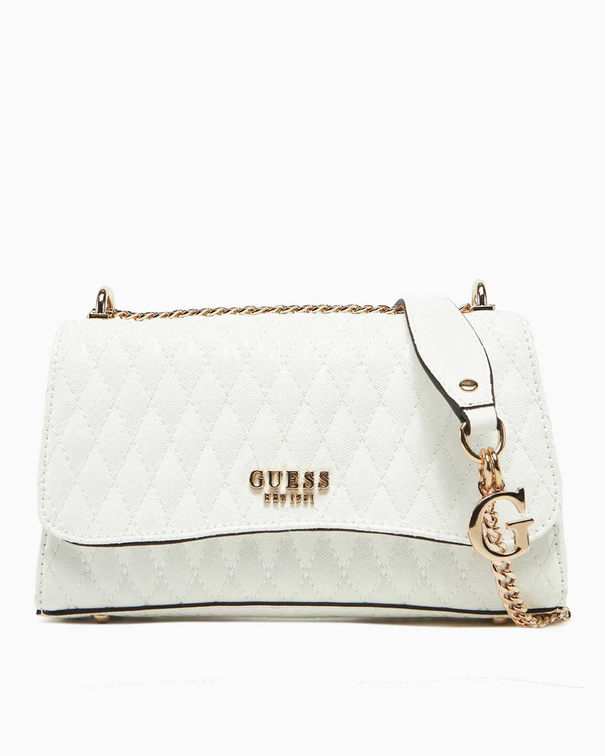 Guess Betula Convertible Flap Zincir Detaylı Parlak Omuz Çantası White