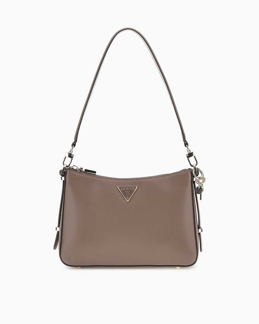 Guess Daryna Top Zip Logolu Omuz Çantası Dark Taupe