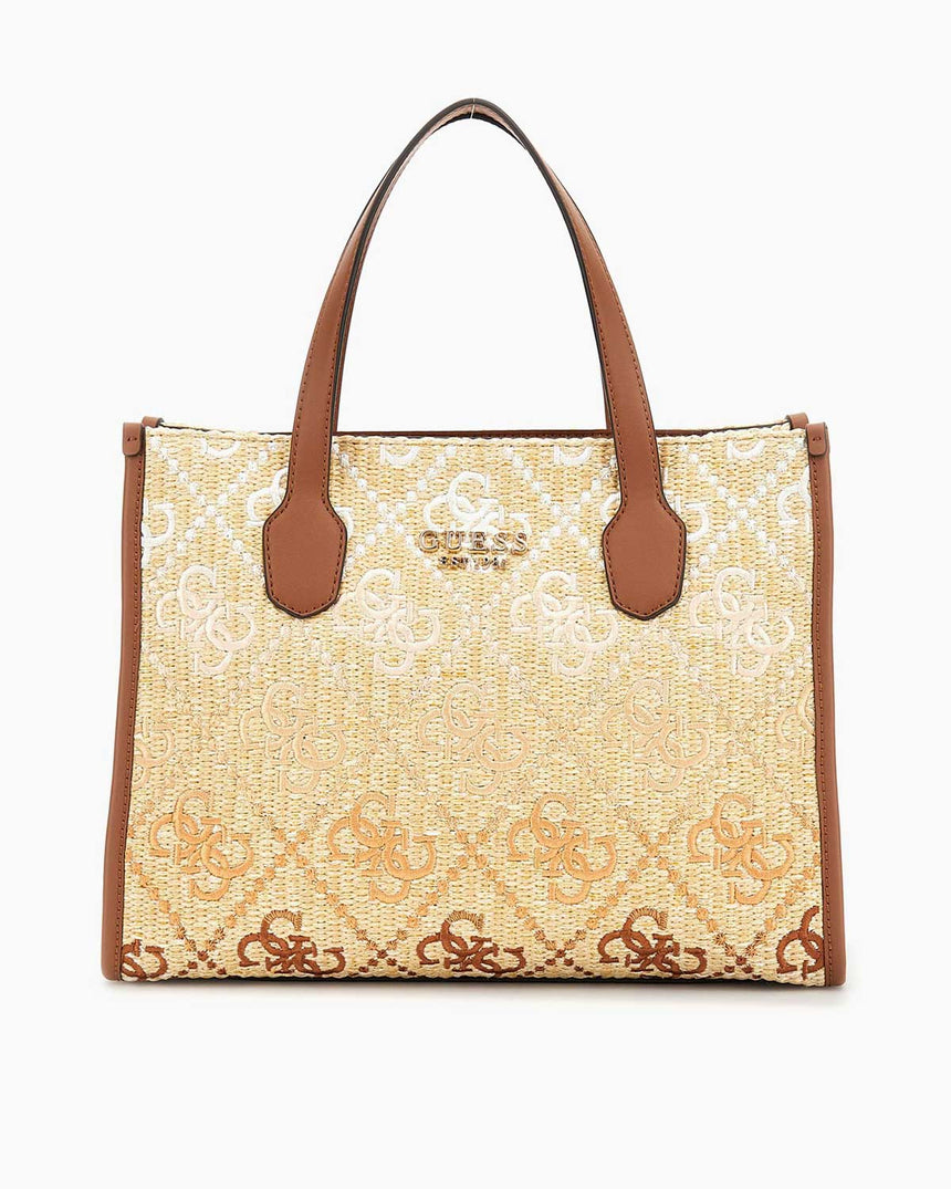 Guess Silvana Monogram Desenli El Çantası Cognac/Olive