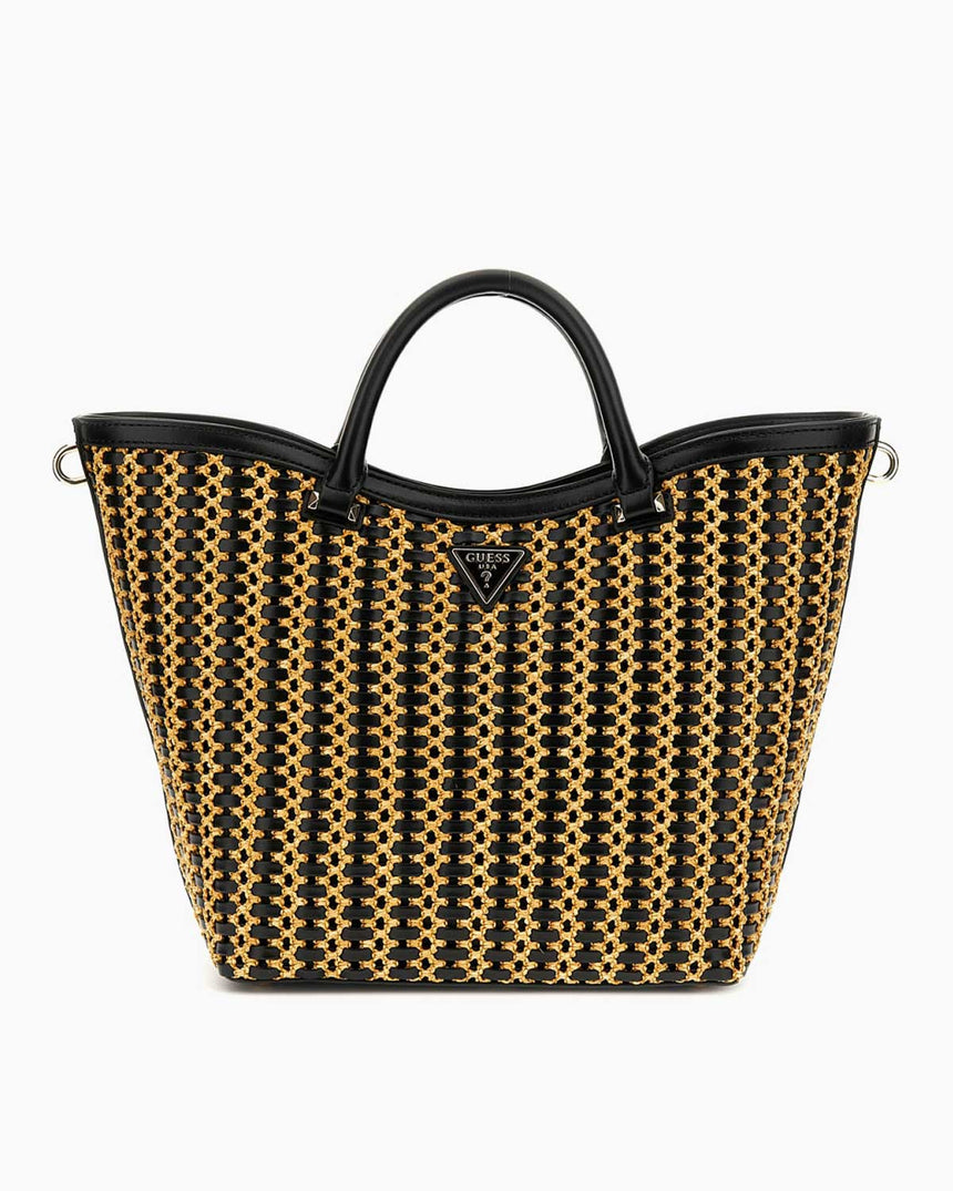 Guess Atalia Hasırlı El Çantası Natural - Black