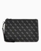 Guess Hull Medium Pouch Monogram Portföy Çanta Dark Black