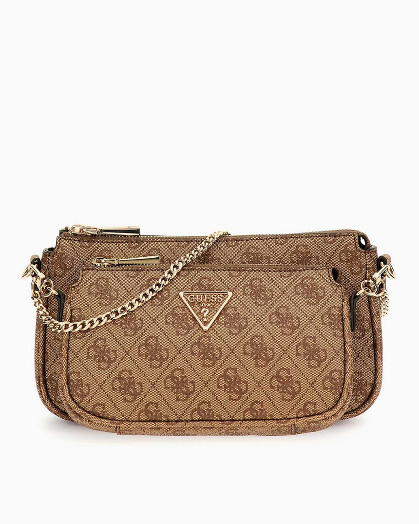 Guess Anadela Noelle II Çift Pouch Kadın Çapraz Askılı Çanta Latte Logo / Brown