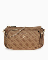 Guess Anadela Noelle II Çift Pouch Kadın Çapraz Askılı Çanta Latte Logo / Brown