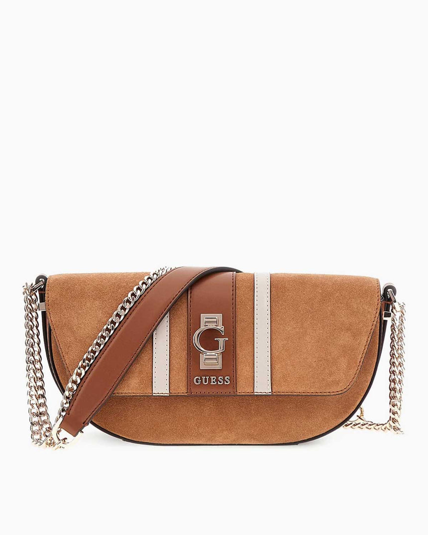 Guess Access Erenia Kadın Deri Omuz Çantası Cognac Multi