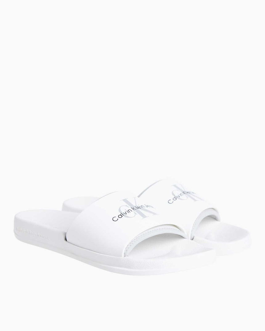 Calvin Klein Slide Rubber Neopren Monogram Slide Terlik Bright White/Oyster Mushroom