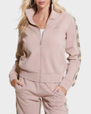 Guess Britney Logo Şeritli Fermuarlı Sweatshirt Posh Taupe