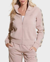 Guess Britney Logo Şeritli Fermuarlı Sweatshirt Posh Taupe