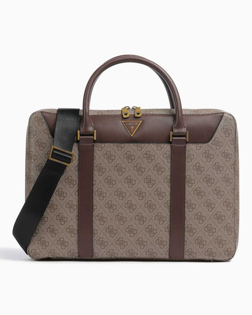Guess Monogram Baskılı Evrak Çantası Beige / Brown