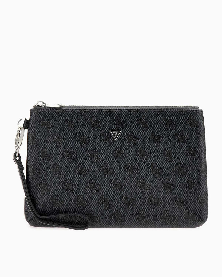 Guess Hull Medium Pouch Monogram Portföy Çanta Black