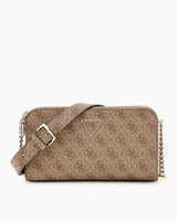 Guess Eco Erica Çift Fermuarlı Çapraz Askılı Çanta Latte Logo